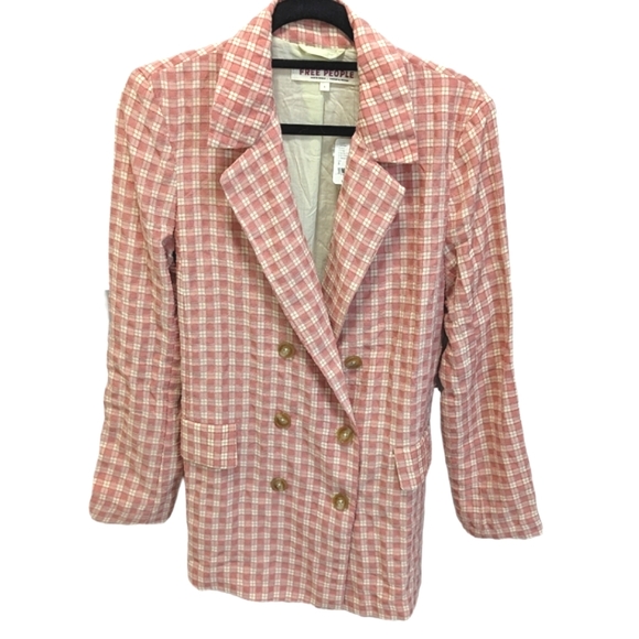 NWT Free People Olivia Gingham Blazer Pink Size Small - Picture 7 of 13